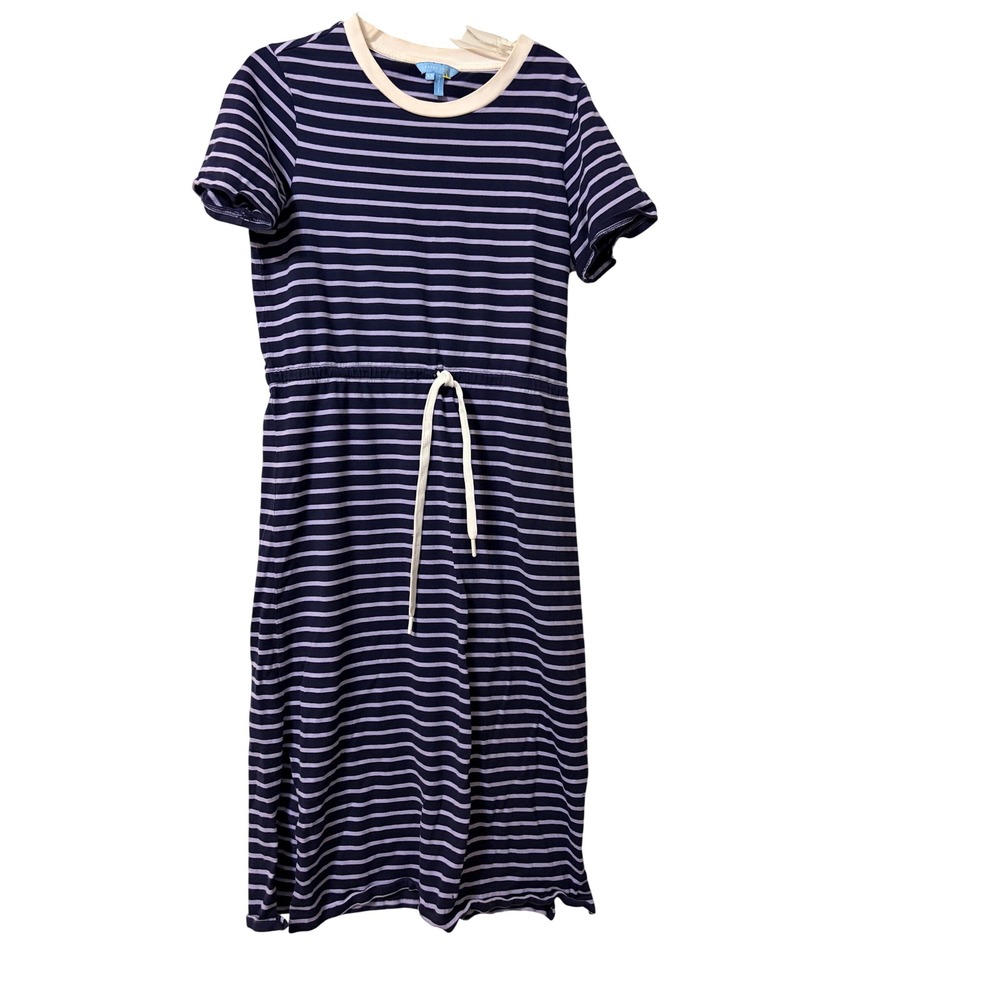 Draper James Navy Lavender Striped Cotton Drawstring Waist Midi Dress XS DRK0669
